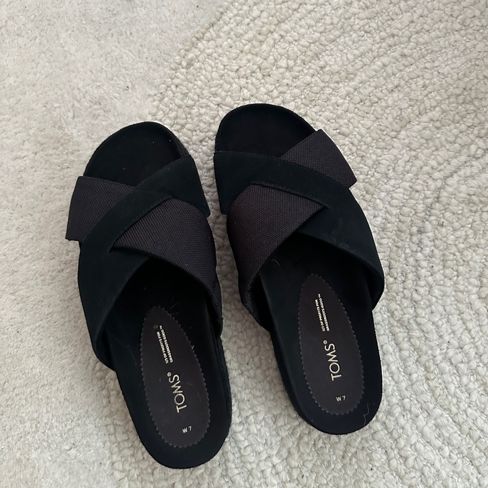 Toms Black Crisscross Slide Sandals